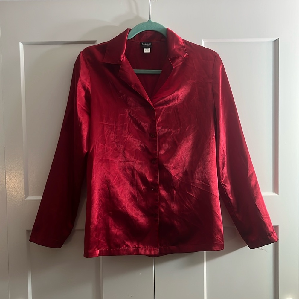 Frederick’s of Hollywood Satin Button Down Collared Shirt Long Sleeve